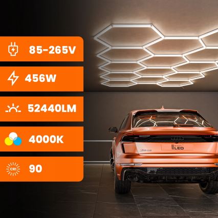 LED stropna svetilka HEXAGON LED/456W/85-265V 4000K 522x298 cm CRI 90 IP54 bela