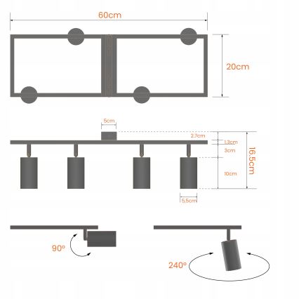 Stropna reflektorska svetilka 4xGU10/30W/230V črna