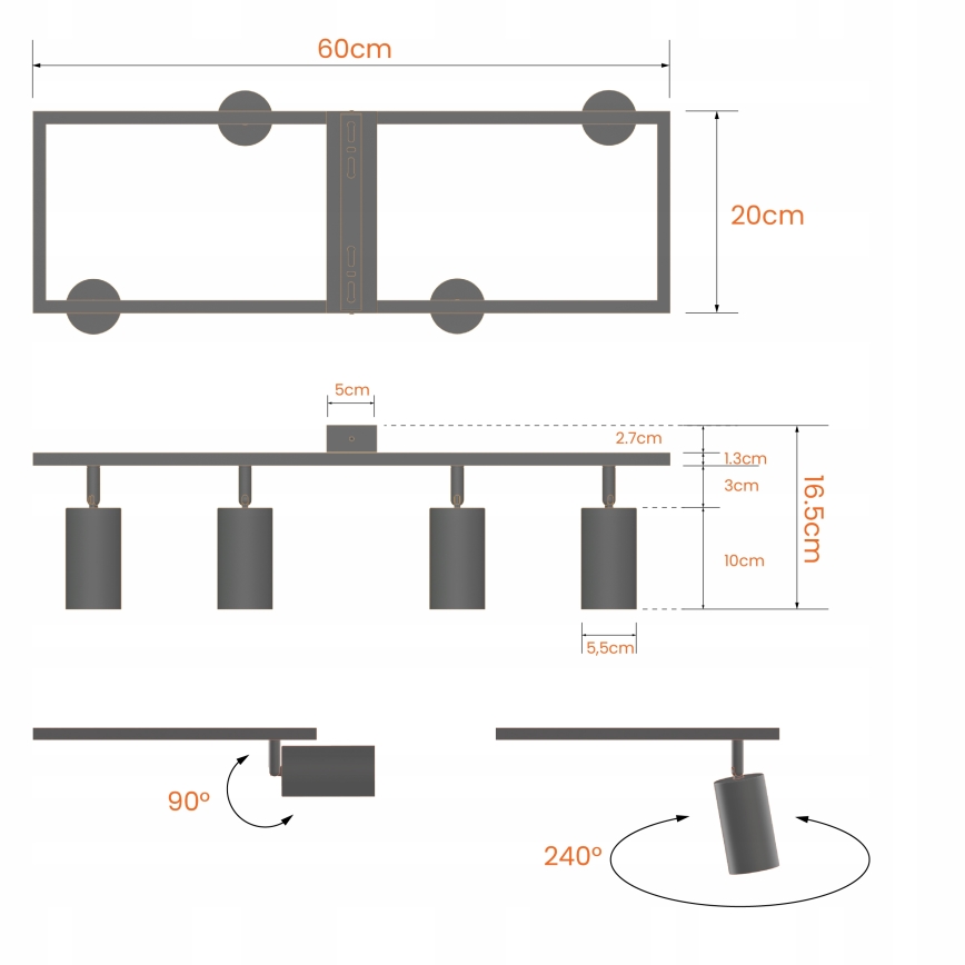 Stropna reflektorska svetilka 4xGU10/30W/230V črna