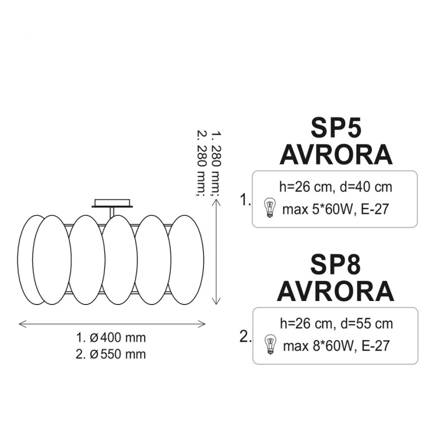 Stropna svetilka AURORA 5xE27/60W/230V