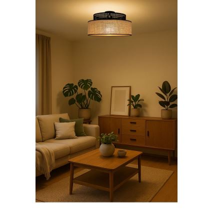 Stropna svetilka BOHO 1xE27/60W/230V črna/ratan
