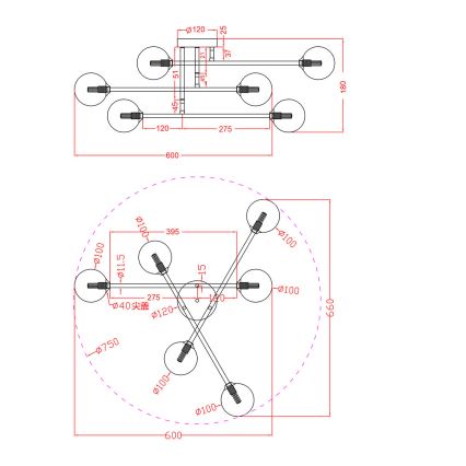 Stropna svetilka DORADO 6xG9/28W/230V, zlata