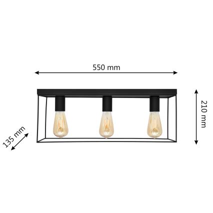 Stropna svetilka FINN 3xE27/15W/230V črna