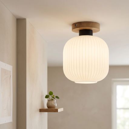 Stropna svetilka HARMA WOOD 1xE27/15W/230V hrast/bela, premer 20 cm