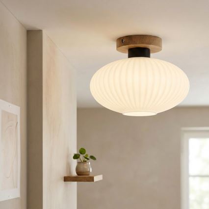 Stropna svetilka HARMA WOOD 1xE27/15W/230V hrast/bela premer 25 cm