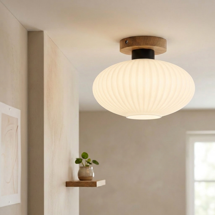 Stropna svetilka HARMA WOOD 1xE27/15W/230V hrast/bela premer 25 cm