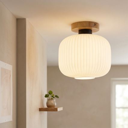 Stropna svetilka HARMA WOOD 1xE27/15W/230V hrast/bela premer 25 cm