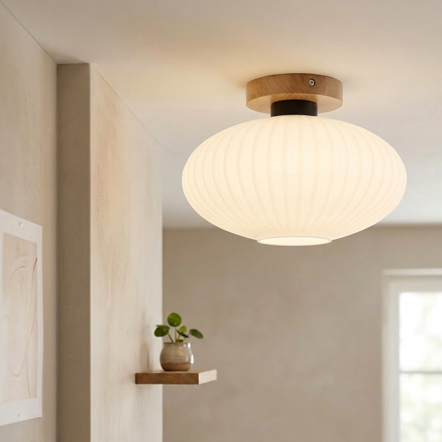 Stropna svetilka HARMA WOOD 1xE27/15W/230V hrast/bela, premer 30 cm