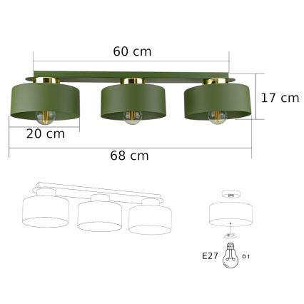 Stropna svetilka IGNIA 3xE27/60W/230V zelena