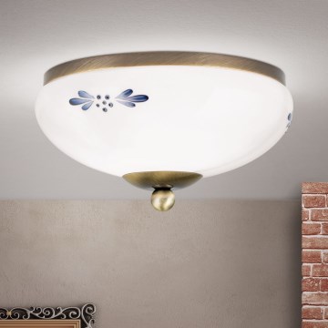 Stropna svetilka LANDHAUS 1xE27/60W/230V premer 21 cm bronza/bela/modra