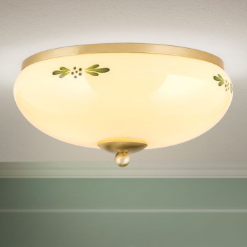Stropna svetilka LANDHAUS 2xE27/60W/230V premer 28 cm medenina/bež/zelena