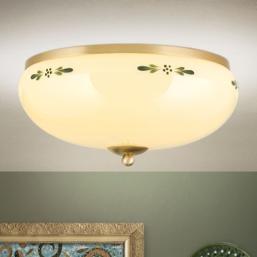 Stropna svetilka LANDHAUS 3xE27/60W/230V Ø 35 cm medenina/bež/zelena