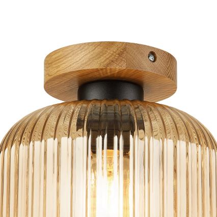 Stropna svetilka MILOU WOOD 1xE27/15W/230V hrast/dimljeno bež, premer 20 cm