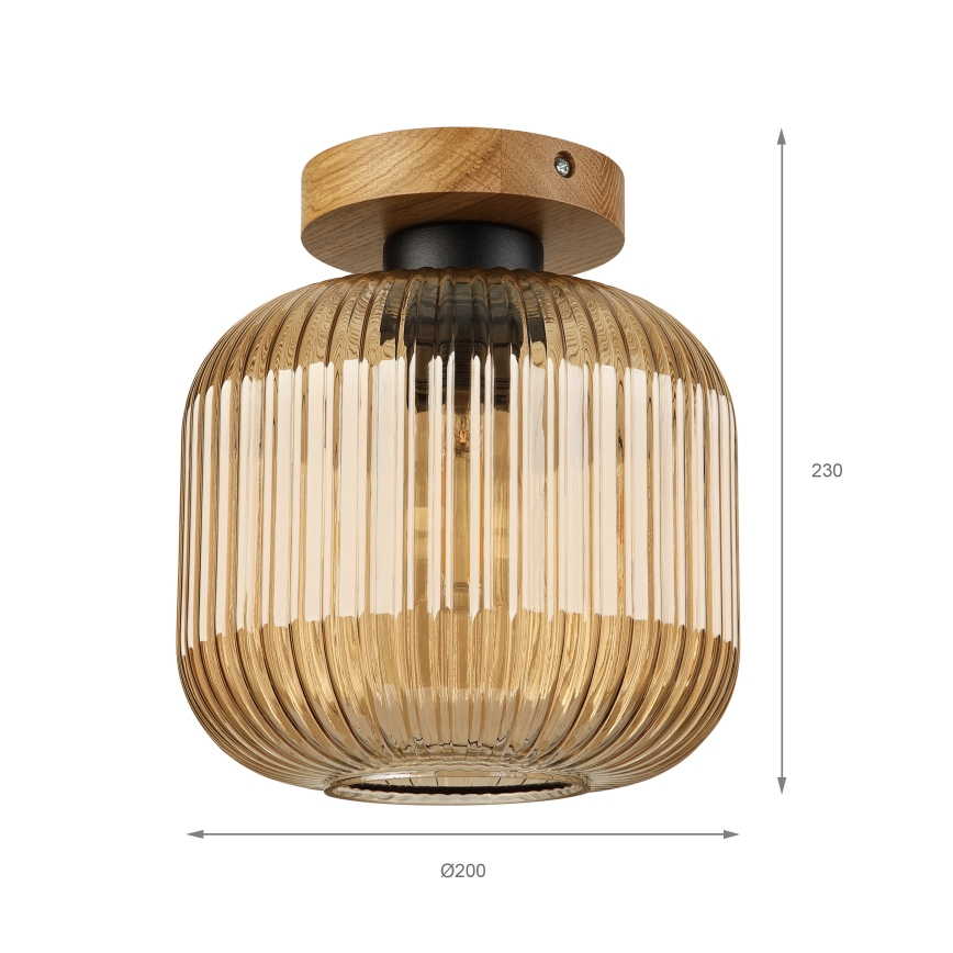 Stropna svetilka MILOU WOOD 1xE27/15W/230V hrast/dimljeno bež, premer 20 cm