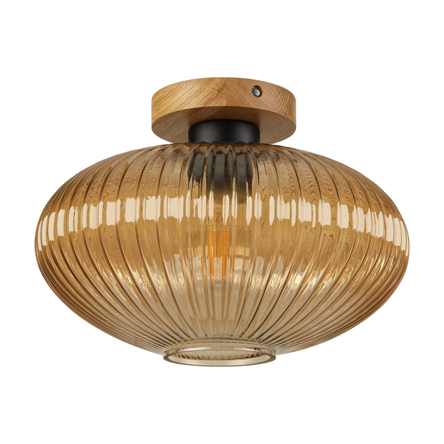 Stropna svetilka MILOU WOOD 1xE27/15W/230V, hrast/dimna bež, premer 29 cm