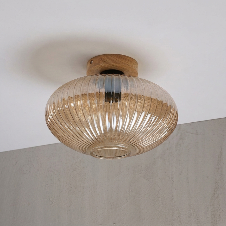 Stropna svetilka MILOU WOOD 1xE27/15W/230V, hrast/dimna bež, premer 29 cm