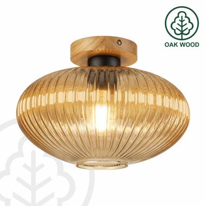 Stropna svetilka MILOU WOOD 1xE27/15W/230V, hrast/dimna bež, premer 29 cm