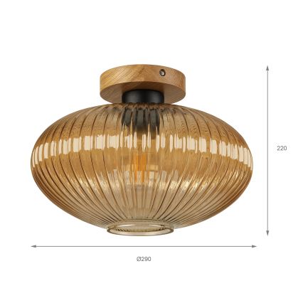 Stropna svetilka MILOU WOOD 1xE27/15W/230V, hrast/dimna bež, premer 29 cm