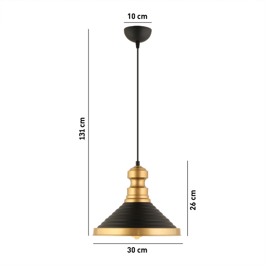 Stropna svetilka MONZA 1xE27/40W/230V pr. 30 cm črna/zlata