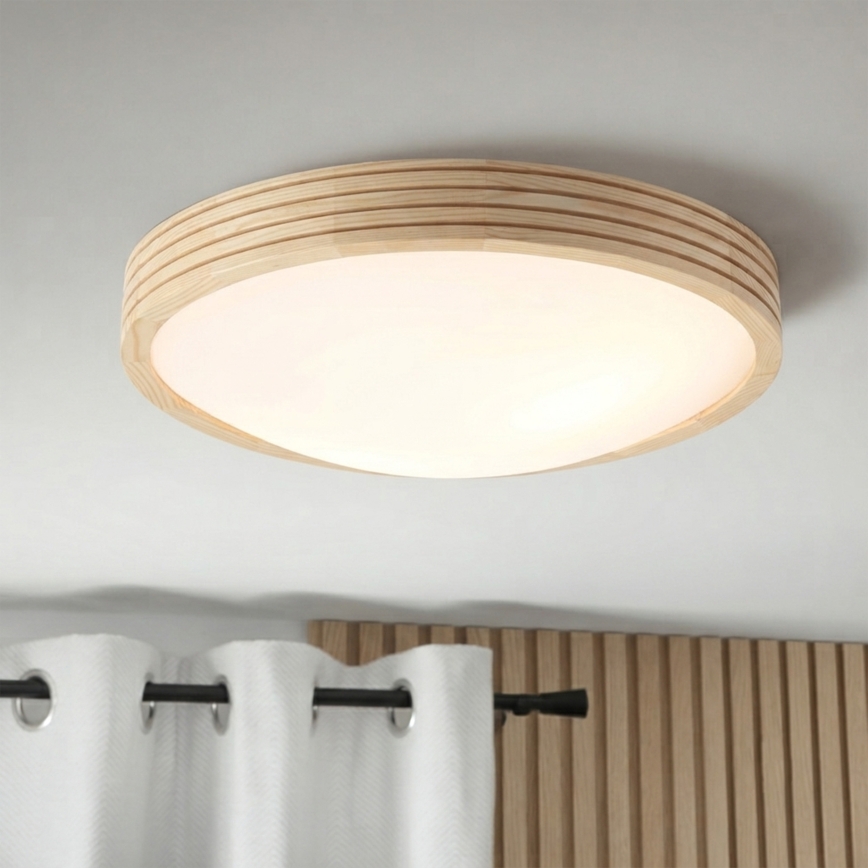 Stropna svetilka NATURAL MODERN SLIM 2xE27/15W/230V, premer 37,5 cm, iz borovega lesa