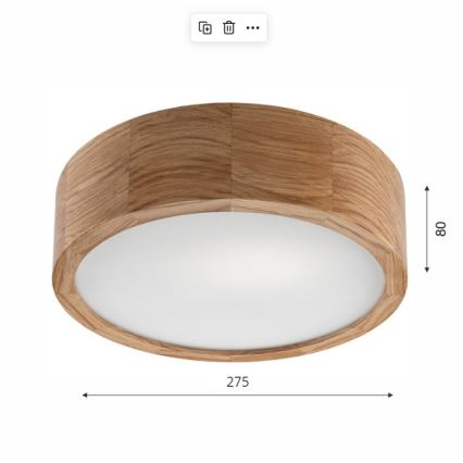 Stropna svetilka OAK 1xE27/60W/230V hrast ø 27,5 cm - FSC certifikat