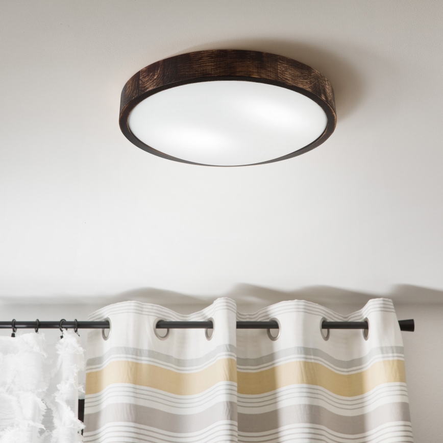 Stropna svetilka OAK SLIM 2xE27/15W/230V, premer 37 cm, hrast/temno rjava