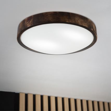 Stropna svetilka OAK SLIM 2xE27/15W/230V, premer 37 cm, hrast/temno rjava
