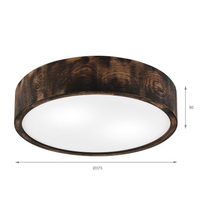 Stropna svetilka OAK SMOKY 2xE27/15W/230V ø 37,5 cm hrast/temno rjava