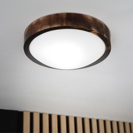 Stropna svetilka OAK SMOKY SLIM 1xE27/15W/230V, premer 27 cm, hrast/temno rjava