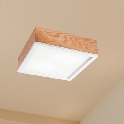 Stropna svetilka OAK SQUARE 2xE27/15W/230V 31x31 cm hrast/bela