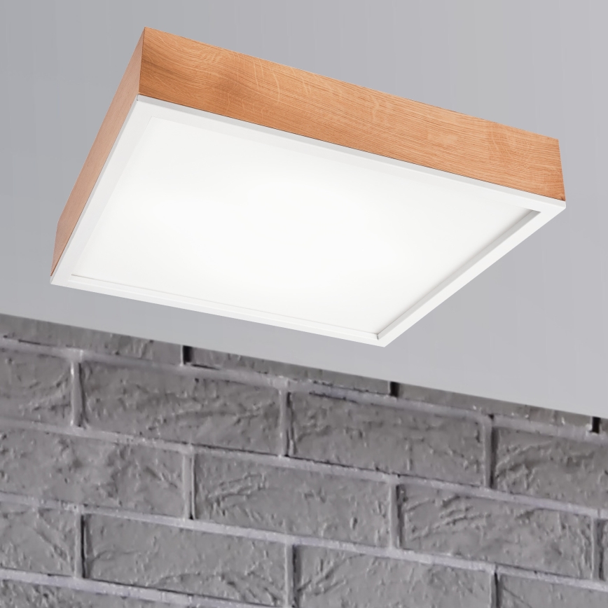 Stropna svetilka OAK SQUARE 4xE27/15W/230V 48x48 cm hrast/bela