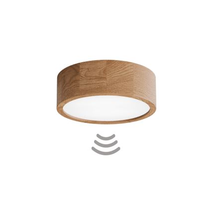 Stropna svetilka s senzorjem CLEO 2xE27/24W/230V, premer 27,5 cm, hrast