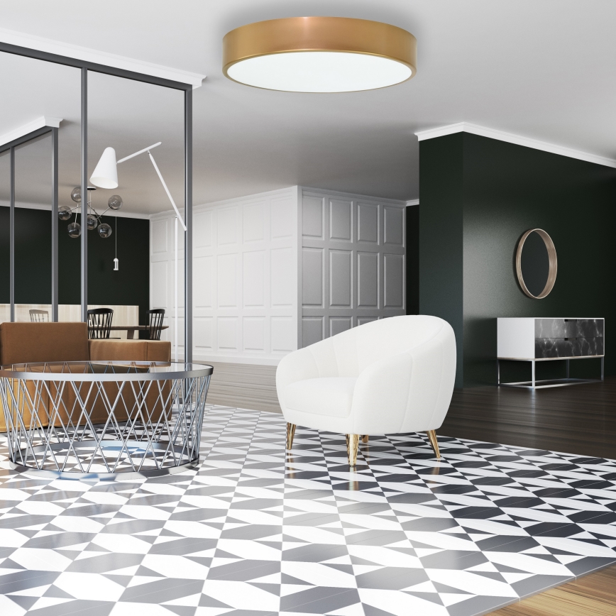 Stropna svetilka CLEO s senzorjem gibanja in senzorjem mraka 4xE27/24W/230V, premer 50 cm, zlata