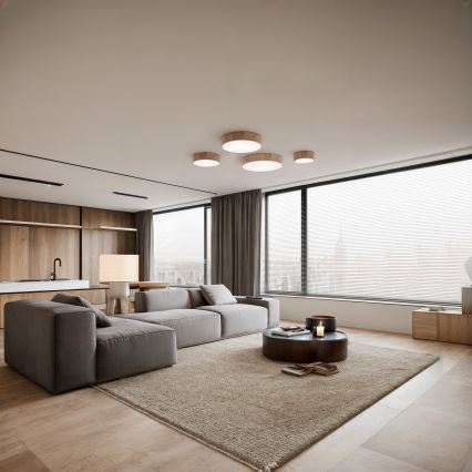 Stropna svetilka s senzorjem CLEO 6xE27/24W/230V, premer 80 cm, hrast