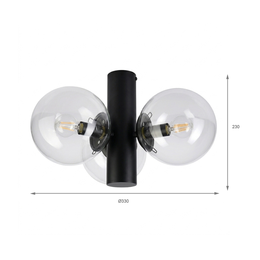 Stropna svetilka SFERIO 3xE14/5W/230V črna/prozorna
