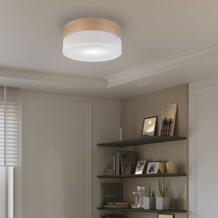 Stropna svetilka SIRJA WOOD 1xE27/15W/230V pr. 35 cm bela/hrast