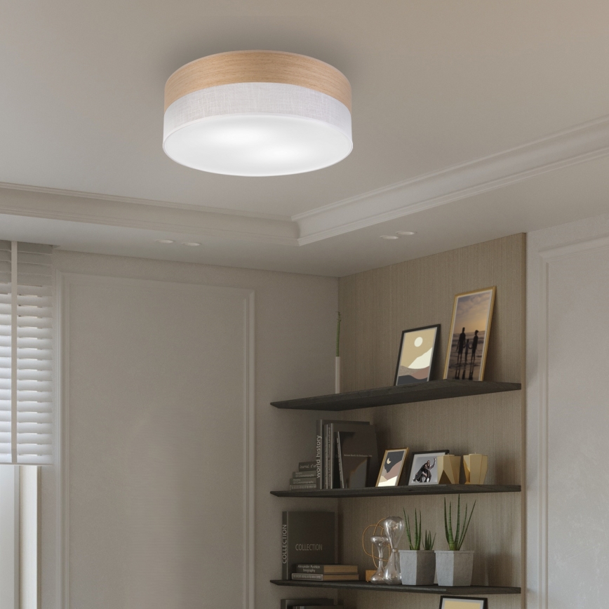 Stropna svetilka SIRJA WOOD 2xE27/15W/230V pr. 45 cm bela/hrast