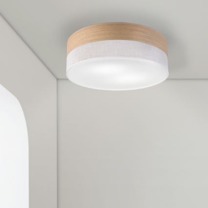 Stropna svetilka SIRJA WOOD 2xE27/15W/230V pr. 45 cm bela/hrast