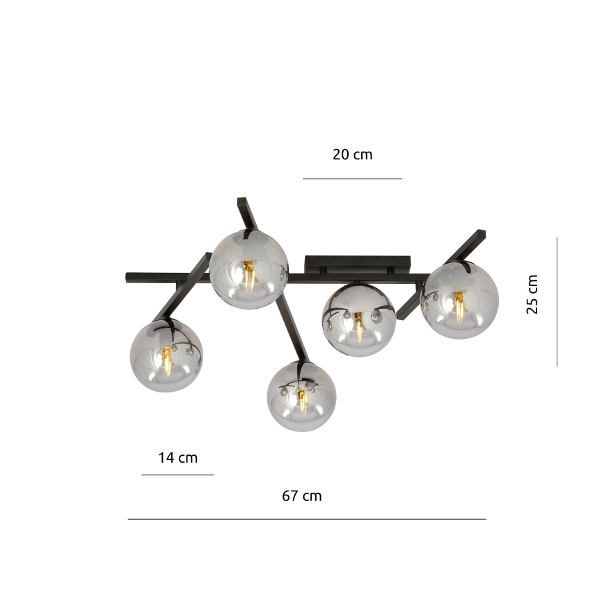 Stropna svetilka SMART 5xE14/10W/230V črna/siva