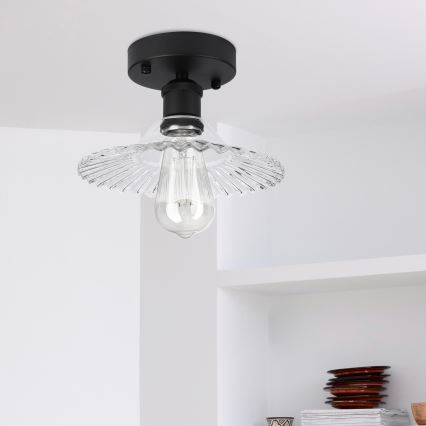 Stropna svetilka TRISH, pritrjena, 1xE27/15W/230V, črna/prozorna