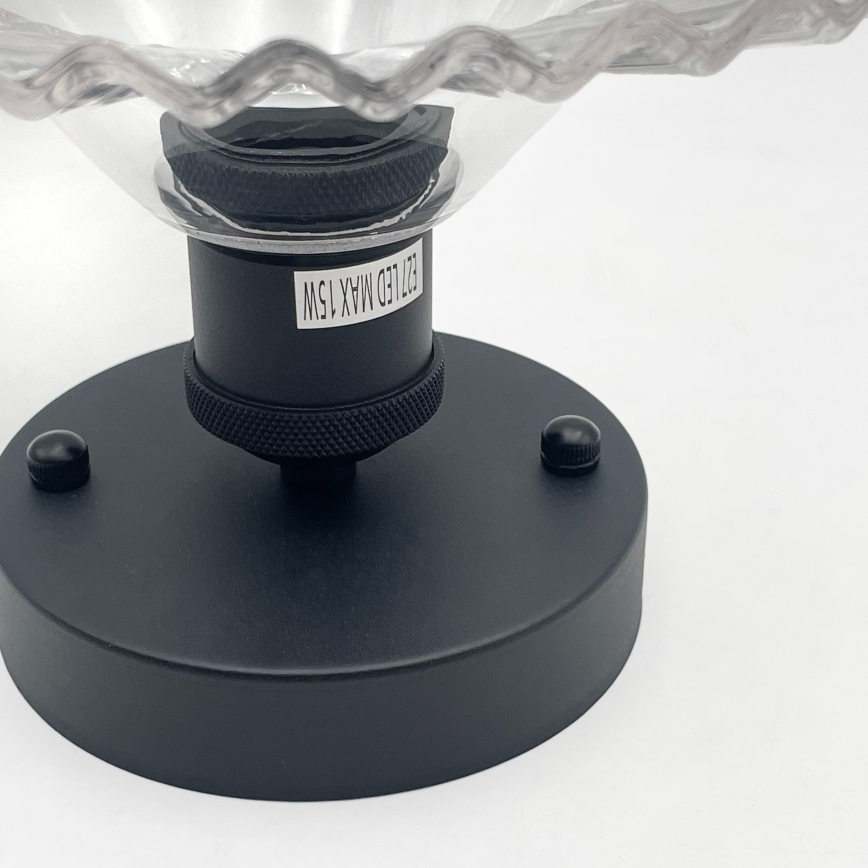 Stropna svetilka TRISH, pritrjena, 1xE27/15W/230V, črna/prozorna