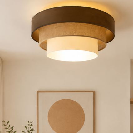 Stropna svetilka WENTA 1xE27/60W/230V, premer 50 cm, rjava/juta/bež