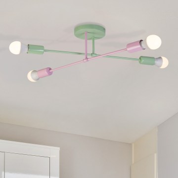Stropni lestenec CAMBRIDGE 4xE27/15W/230V zelen/rožnat