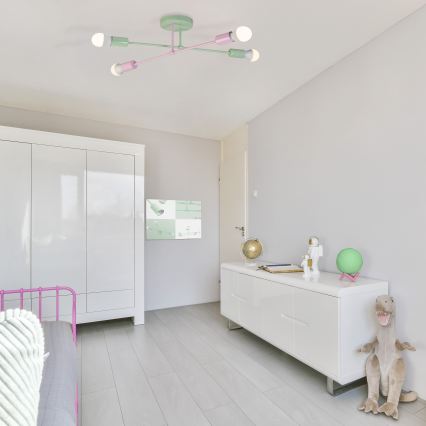 Stropni lestenec CAMBRIDGE 4xE27/15W/230V zelen/rožnat