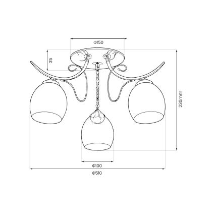 Stropni lestenec ELLA 3xE27/15W/230V, sijajni krom