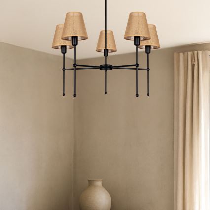 Stropni lestenec na palici MADELA 5xE14/40W/230V juta/črna