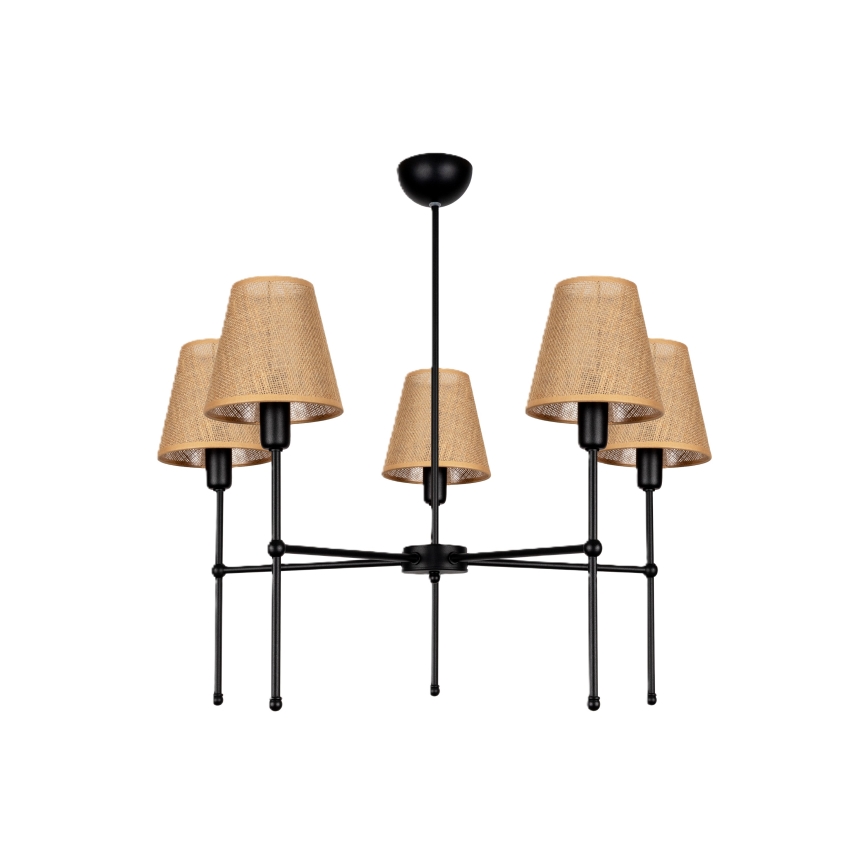 Stropni lestenec na palici MADELA 5xE14/40W/230V juta/črna