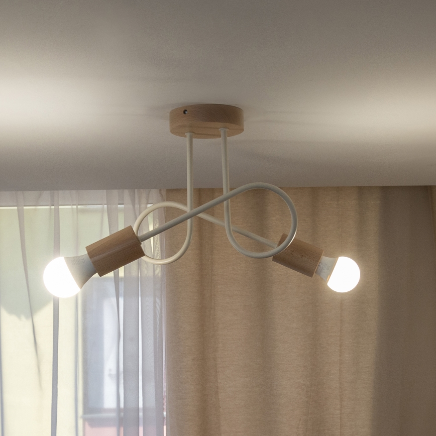 Stropni lestenec OXFORD 2xE27/15W/230V borovina/kremna