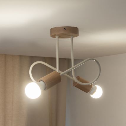 Stropni lestenec OXFORD 2xE27/15W/230V borovina/kremna