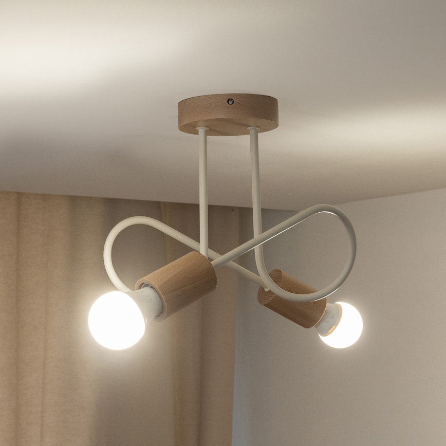 Stropni lestenec OXFORD 2xE27/15W/230V borovina/kremna